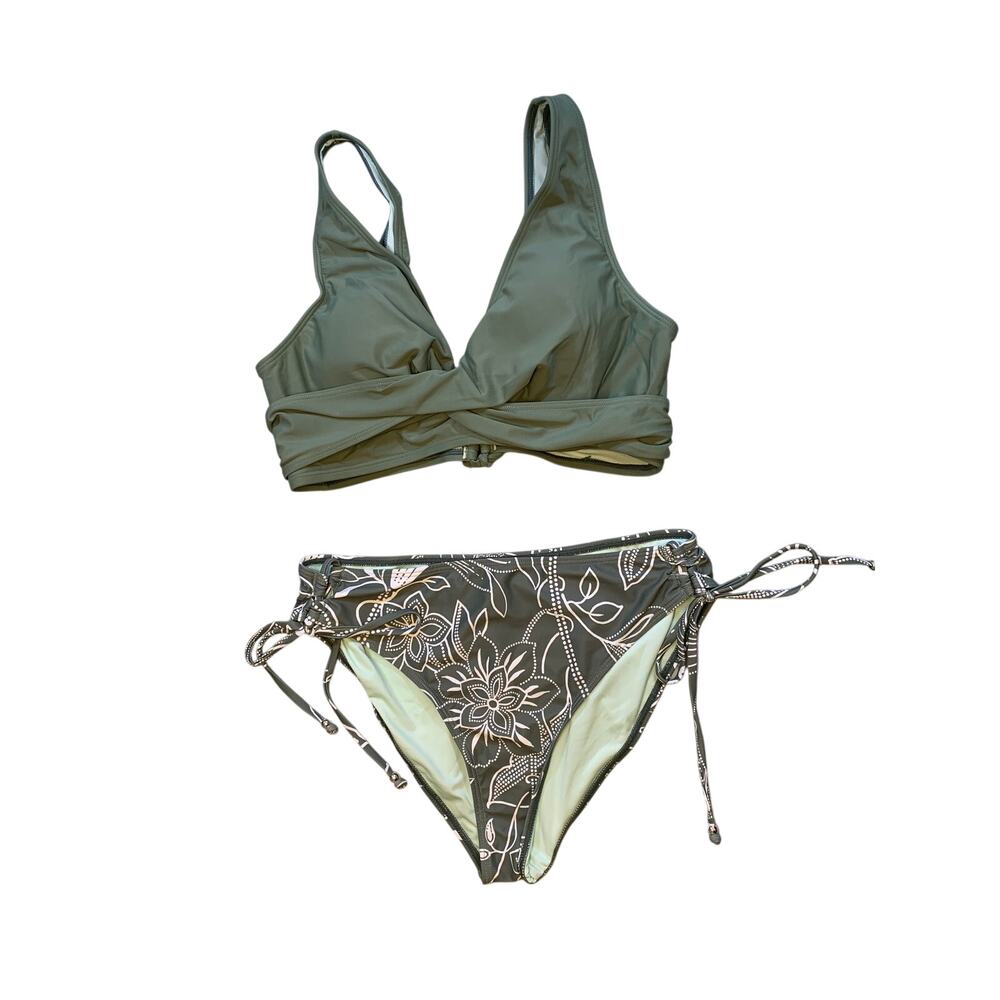 NWT Cupshe Green Floral High Waist Bikini Size XL